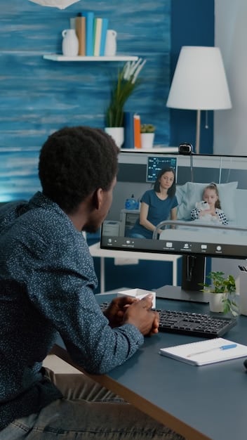 A training session with remote workers participating in a cybersecurity awareness program. An instructor is presenting on a screen, showing examples of phishing emails and safe browsing practices. The workers are engaged and asking questions.