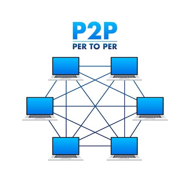 A network diagram illustrating data packets being transmitted securely over the internet, with a padlock symbol over each packet, representing encryption.
