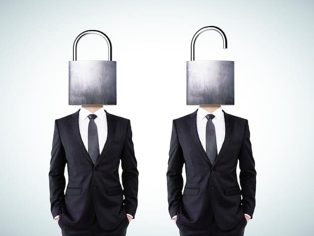 A split screen showing a secure lock symbol on one half and an employee attending a cybersecurity training session on the other, illustrating the dual approach of technology and education in mobile device security.