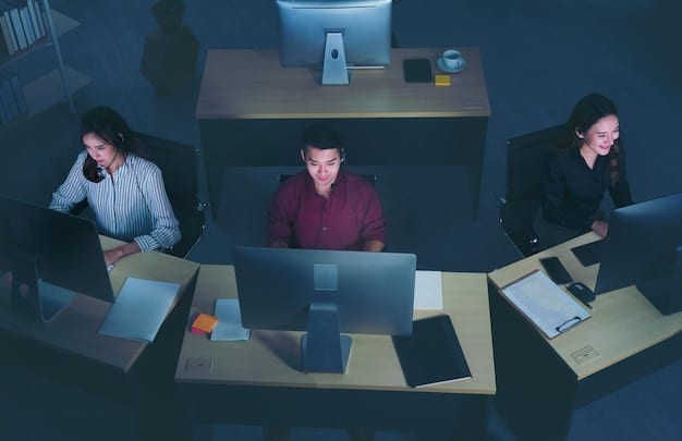 A visual representation of a team working together around a table, brainstorming and collaborating with laptops and cybersecurity reports.