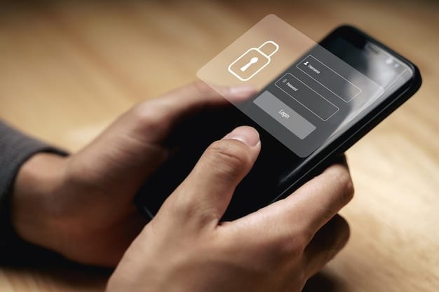 A close-up on a smartphone screen displaying a complex password entry interface with various security protocols like multi-factor authentication and biometric verification.