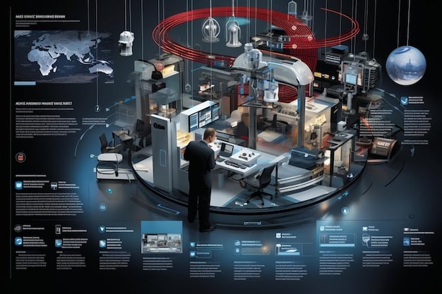 A detailed infographic showcasing the interconnectedness of various cybersecurity regulations and their impact on different industries.