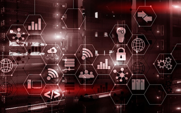 A diagram illustrating an integrated cybersecurity system with various threat intelligence tools and data feeds connected to a central platform, showing data flow and analysis processes.