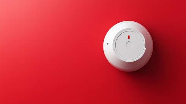 A close-up of a smart home device with a glowing red warning symbol overlaid, indicating a security vulnerability. A shadowy figure is depicted in the background, symbolizing a hacker attempting to exploit the device.
