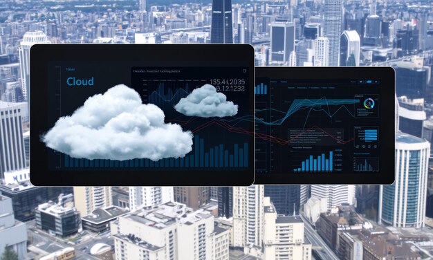 A dashboard interface showing real-time cloud usage statistics, emphasizing metrics such as cost savings, server uptime, and resource allocation, with a focus on the US region.