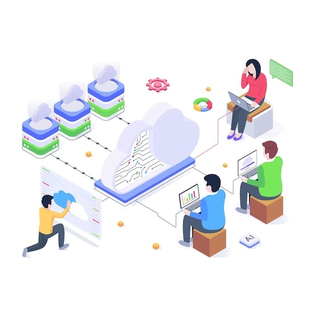 A diagram illustrating the architecture of a cloud-based machine learning system, showing data sources, cloud processing, model training, and deployment, emphasizing the flow of data and processes.