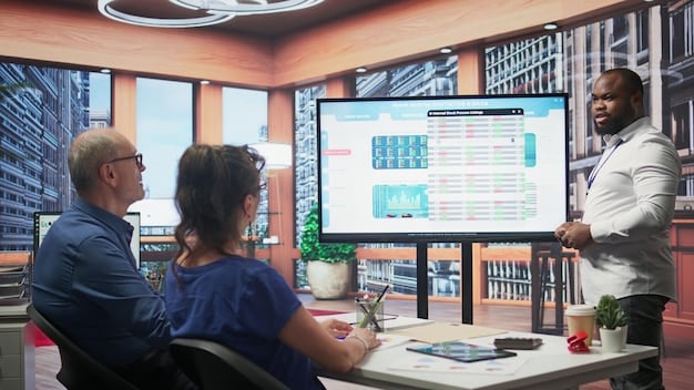 A team collaboratively using a cloud management platform on large screens, with charts and graphs illustrating resource allocation, performance metrics, and cost analysis. The atmosphere is collaborative and focused on optimizing cloud utilization.