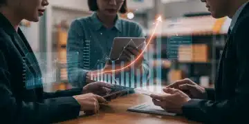 Futuristic e-commerce dashboard showing 2025 revenue projections and growth strategies for US businesses.