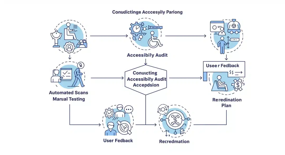 Flowchart detailing the steps of a comprehensive digital accessibility audit process.