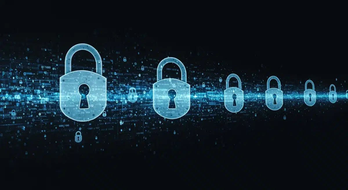 Secure data streams and digital locks representing AI data privacy and governance
