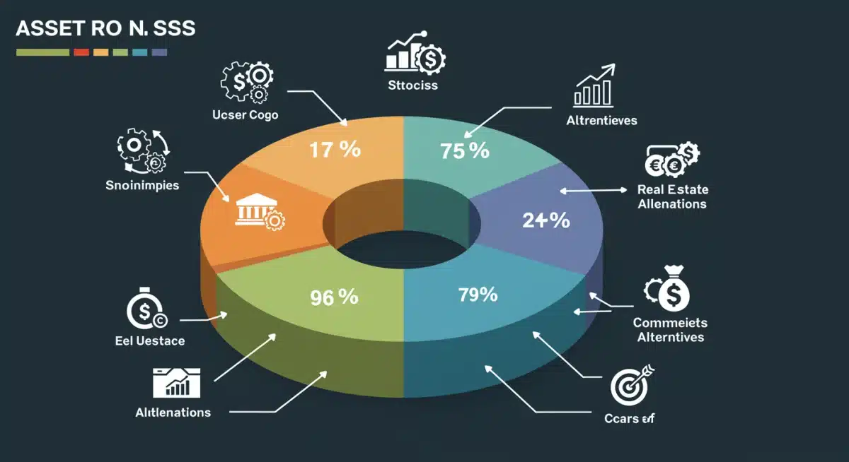 Infographic showing a diversified investment portfolio allocation across six asset classes.