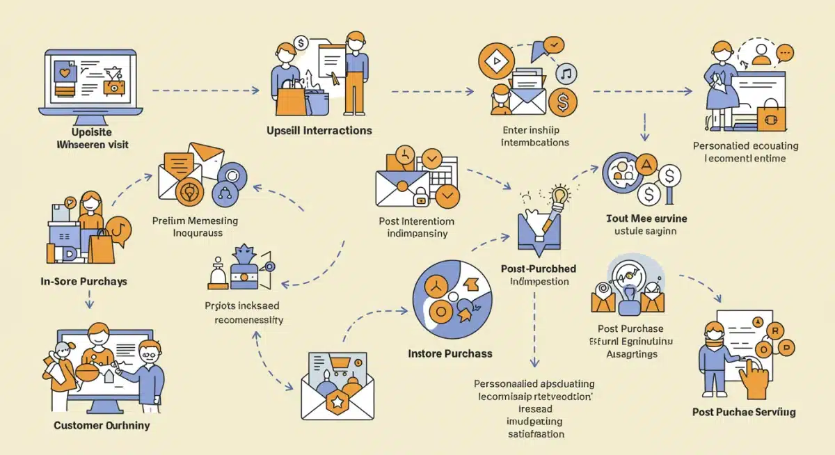 Customer journey map illustrating strategic points for upselling and cross-selling in online retail.