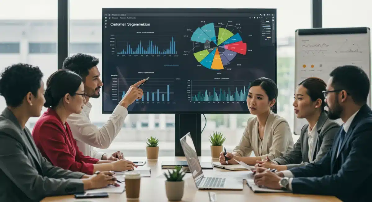 Business team analyzing customer segmentation data for e-commerce strategy