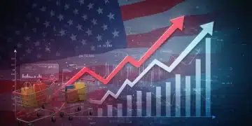 Financial graphs showing upward trends with shopping carts, representing increased average order value in US e-commerce.