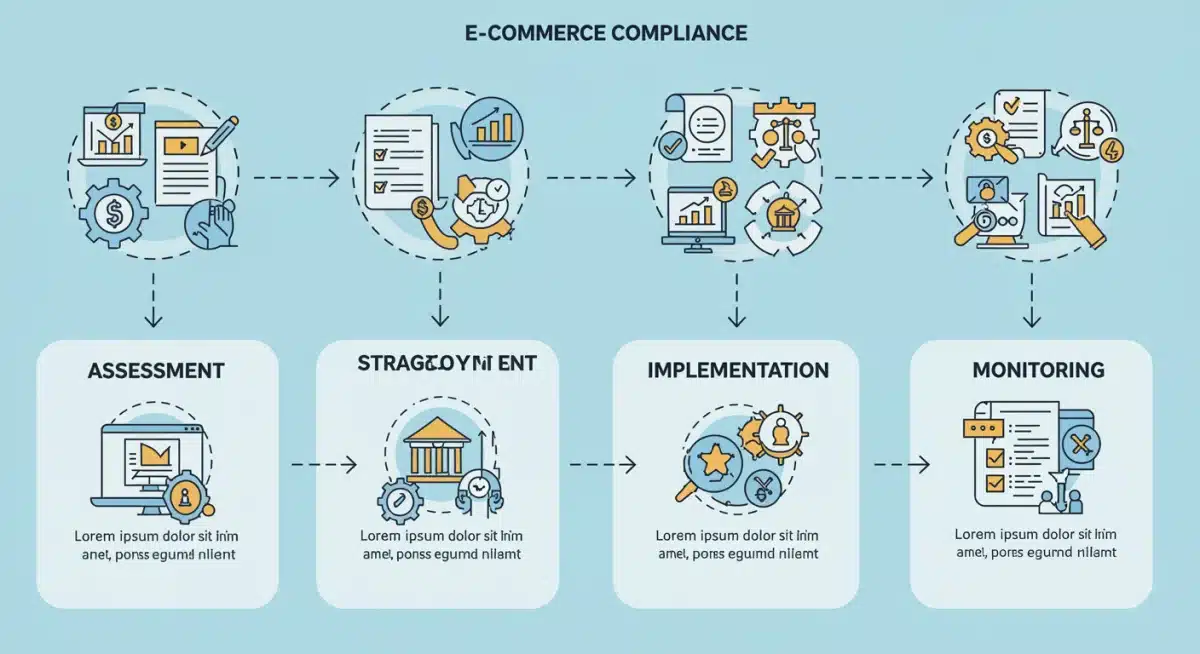 Flowchart illustrating the steps for e-commerce compliance strategy and implementation.