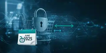Secure digital lock on shopping cart, symbolizing e-commerce data privacy compliance by June 2025.