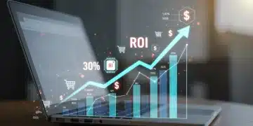 Graph illustrating a 30% increase in e-commerce digital ad ROI by 2025, with financial growth indicators.