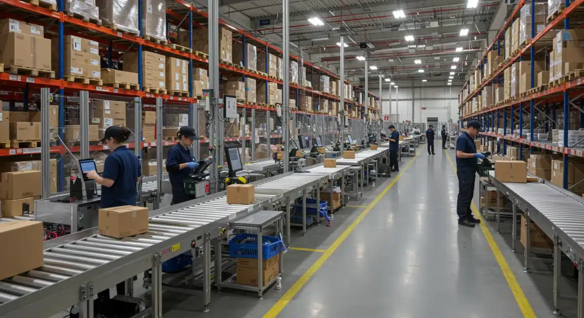 Automated e-commerce warehouse logistics and package sorting