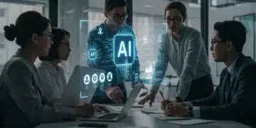 Professionals collaborating on ethical AI guidelines for U.S. companies