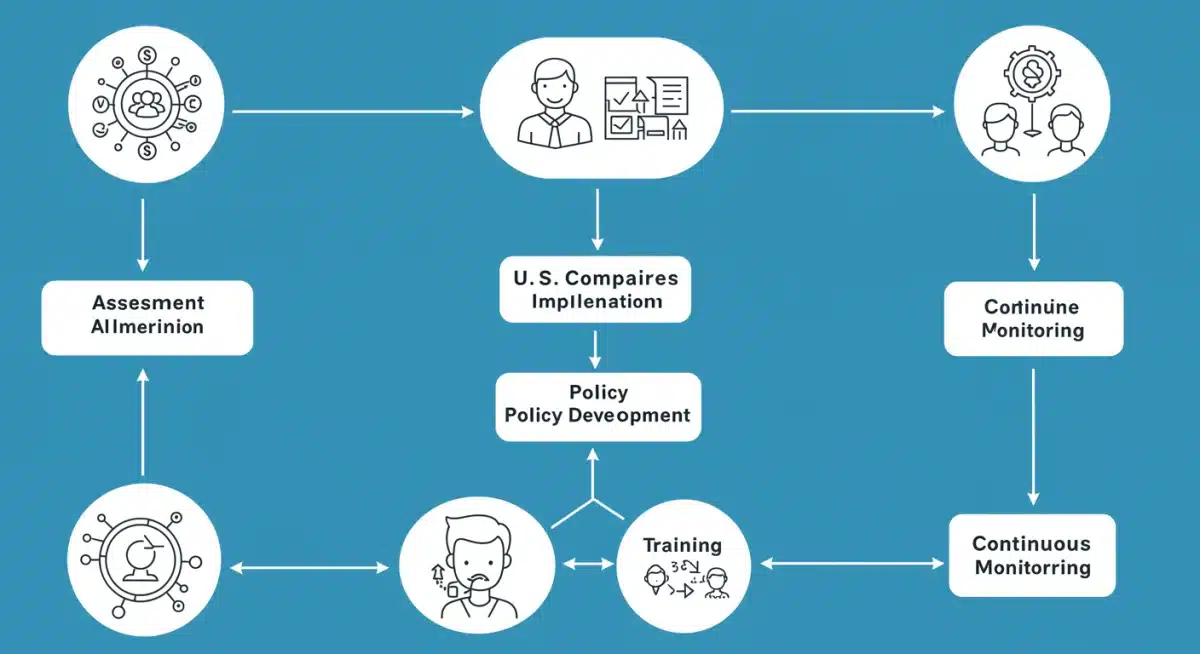 Flowchart detailing five steps for ethical AI implementation in U.S. businesses