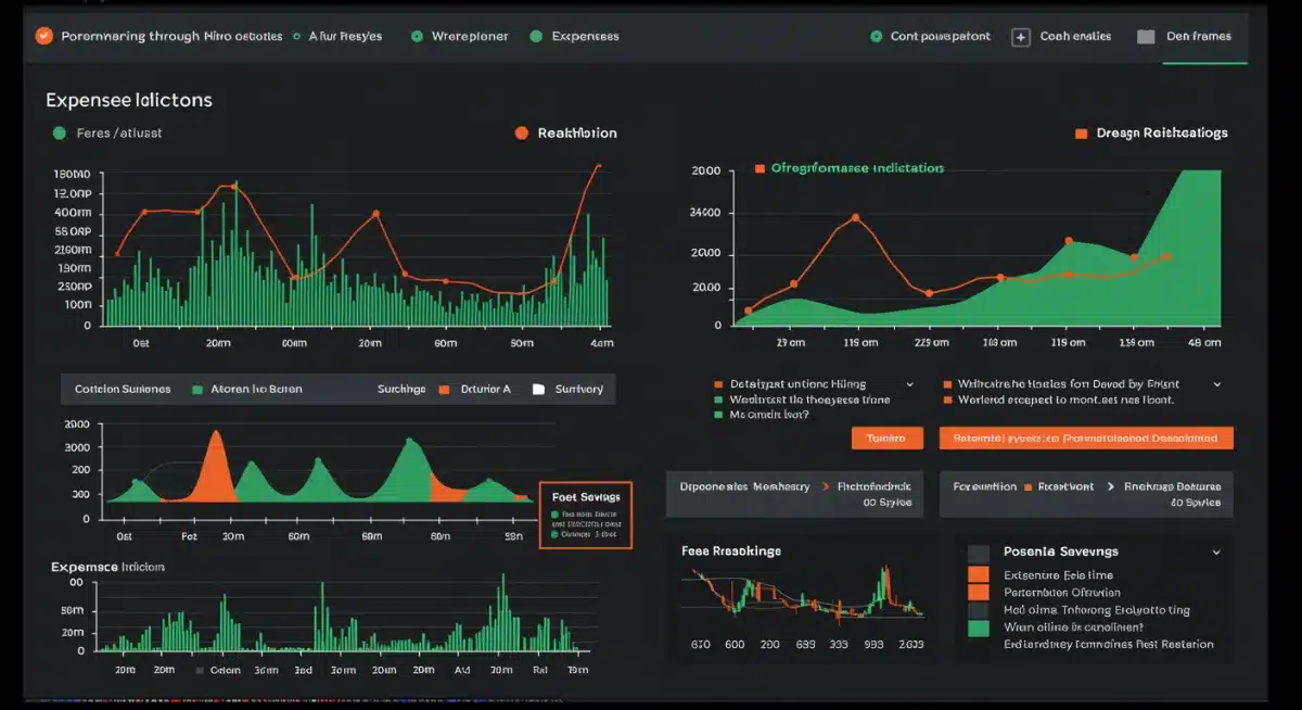 Financial dashboard showing real-time expense ratios and potential savings through data-driven investment fee optimization.