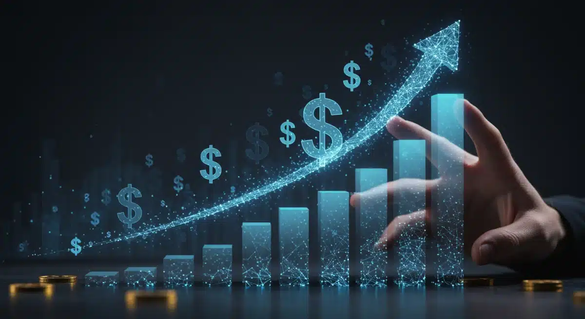 Financial impact of generative AI on content creation, showing revenue growth and cost efficiency.