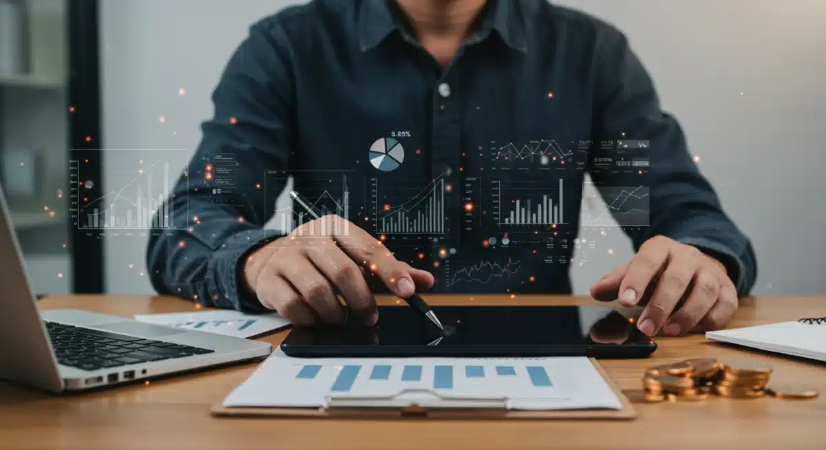 Individual planning long-term financial strategy on tablet