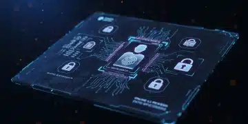 Futuristic digital identity interface with biometric security and data privacy