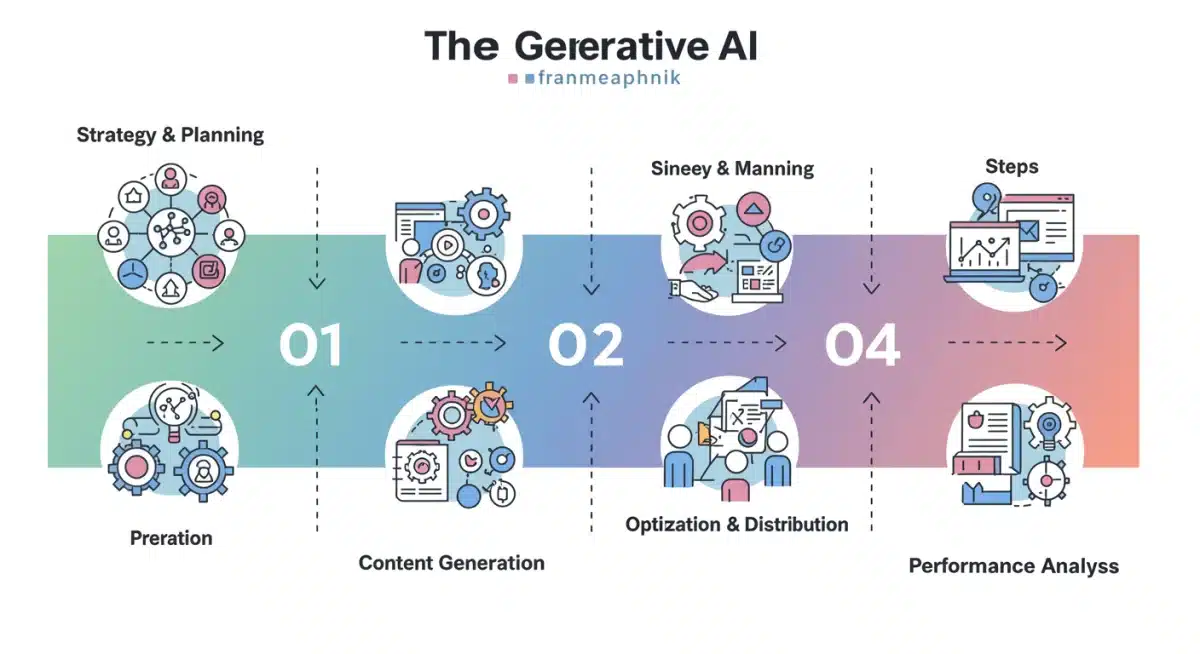 Infographic detailing the 4-step Generative AI framework for content creation.