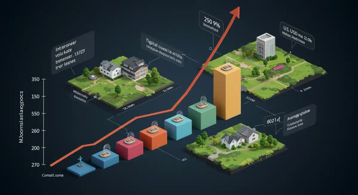 Infographic depicting the rapid growth and investment in metaverse digital real estate, showing increasing property values.