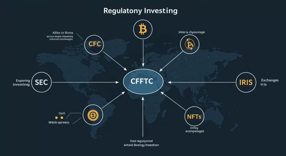 Infographic detailing the interconnected roles of SEC, CFTC, and IRS in regulating US crypto investments.