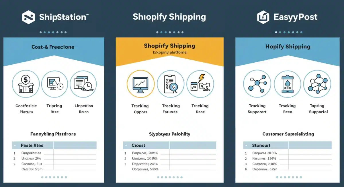 Infographic comparing features of three leading e-commerce shipping solutions.