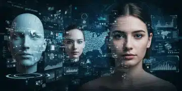 Futuristic digital interface showing synthetic media creation impacting US businesses