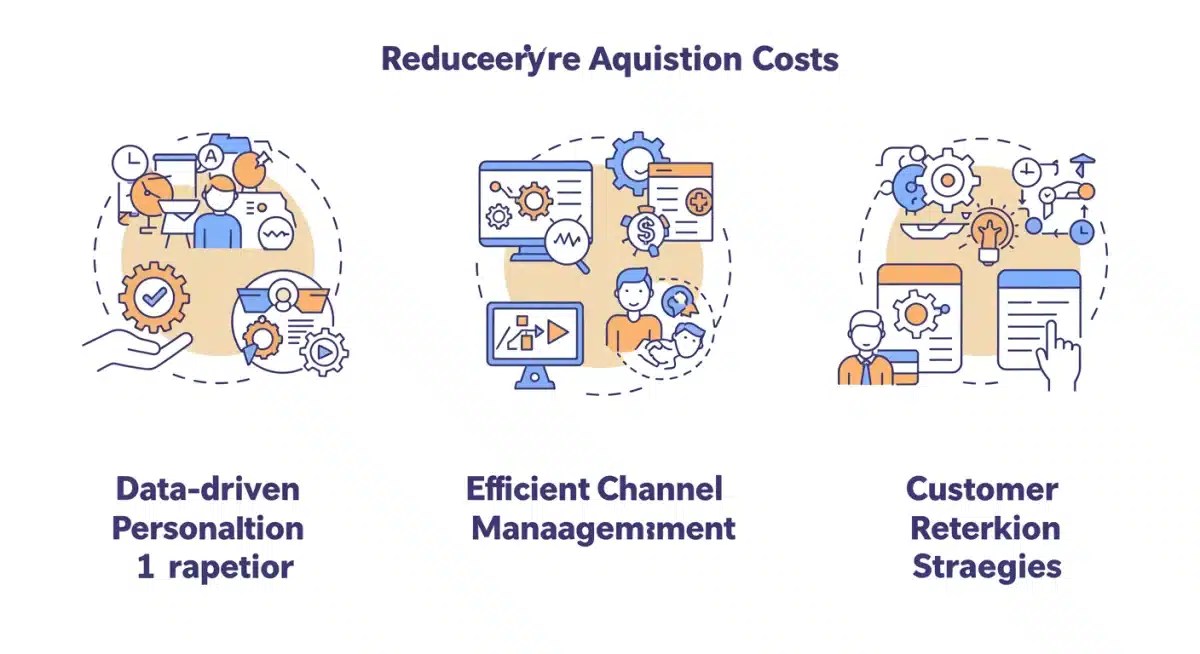 Infographic detailing three steps for reducing customer acquisition costs in e-commerce.