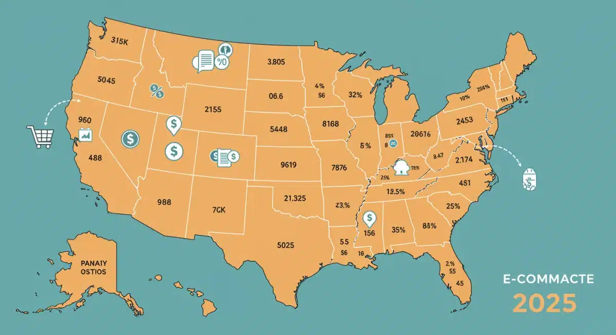 US map illustrating diverse state sales tax regulations for e-commerce in 2025.